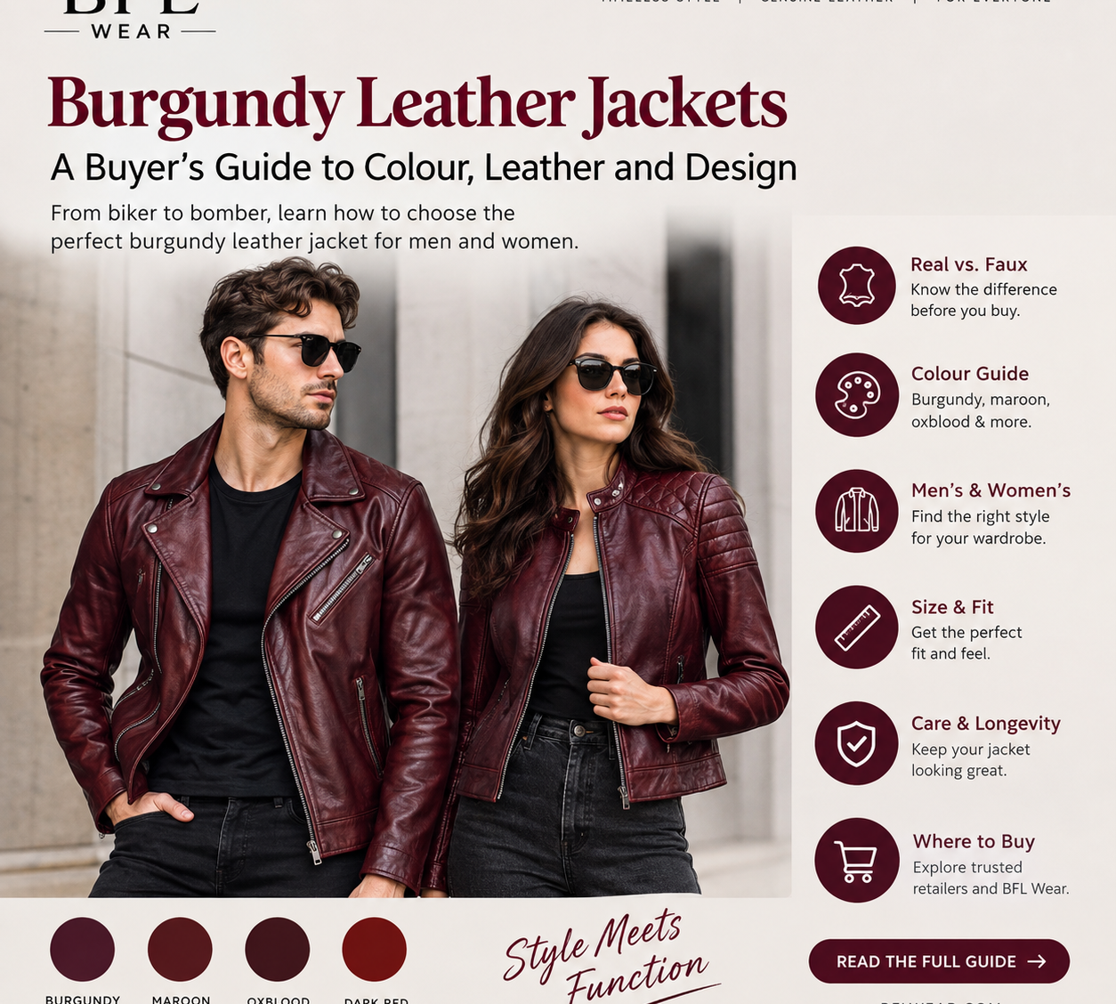 Burgundy quilted moto leather jacket for women.
