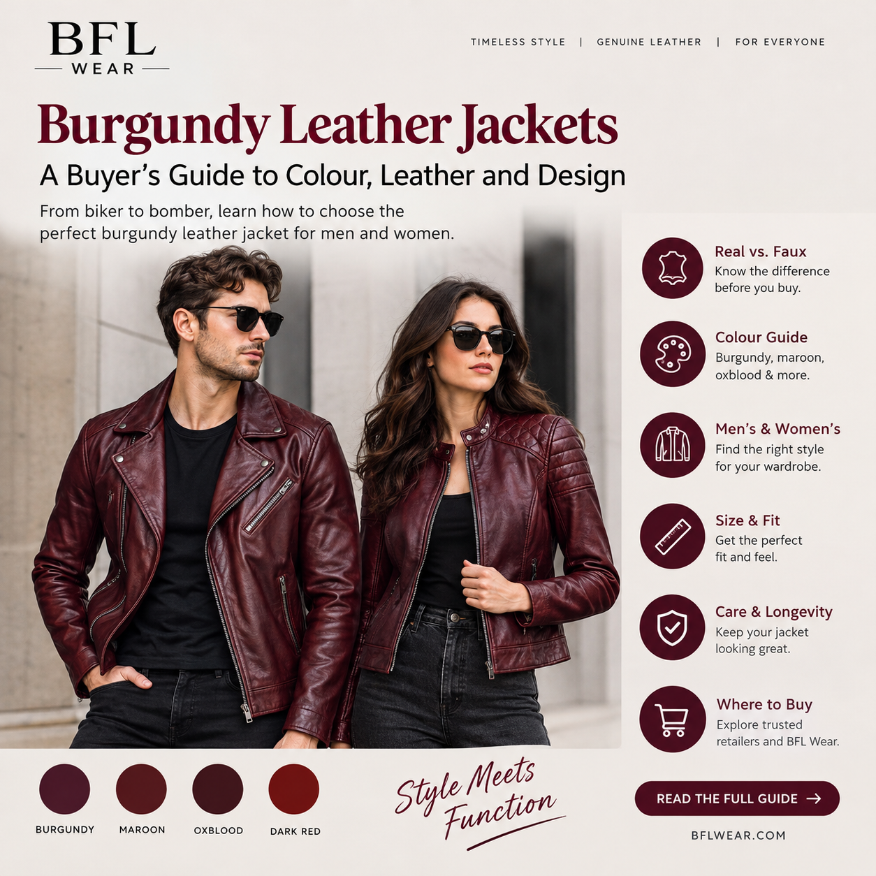 Burgundy quilted moto leather jacket for women.