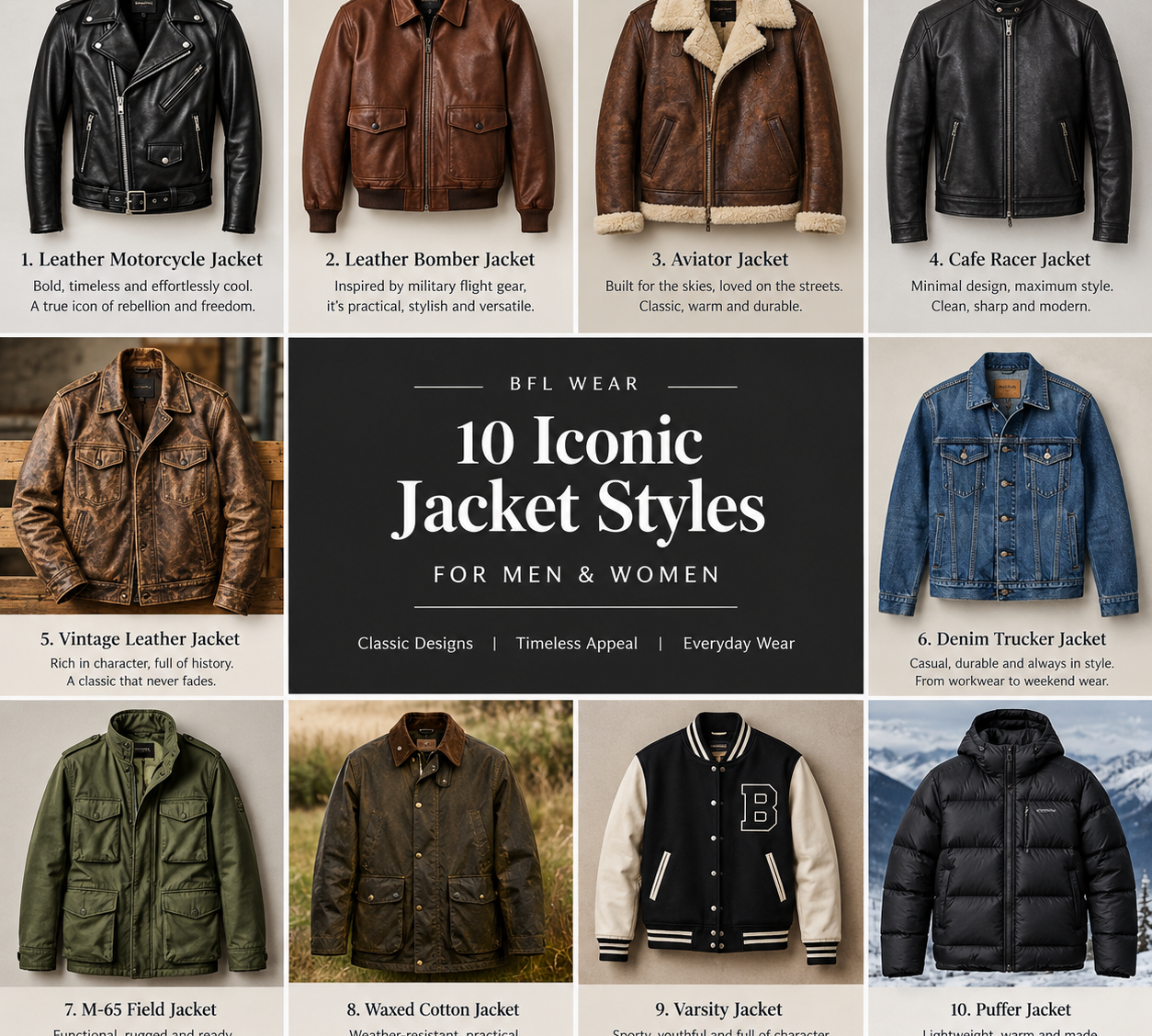 Classic black leather motorcycle jacket with an asymmetric zipper.