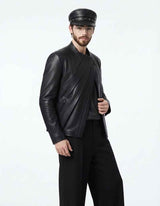 Men’s Diagonal Pleat Leather Jacket | Premium Genuine Leather Jacket