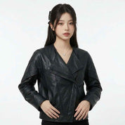 Sculptural Fold-Front Leather Jacket | Women’s Stylish Premium Leather Jacket