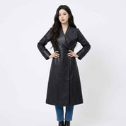 Women’s Leather Wrap-Collar Maxi Coat | Stylish Premium Leather Coat