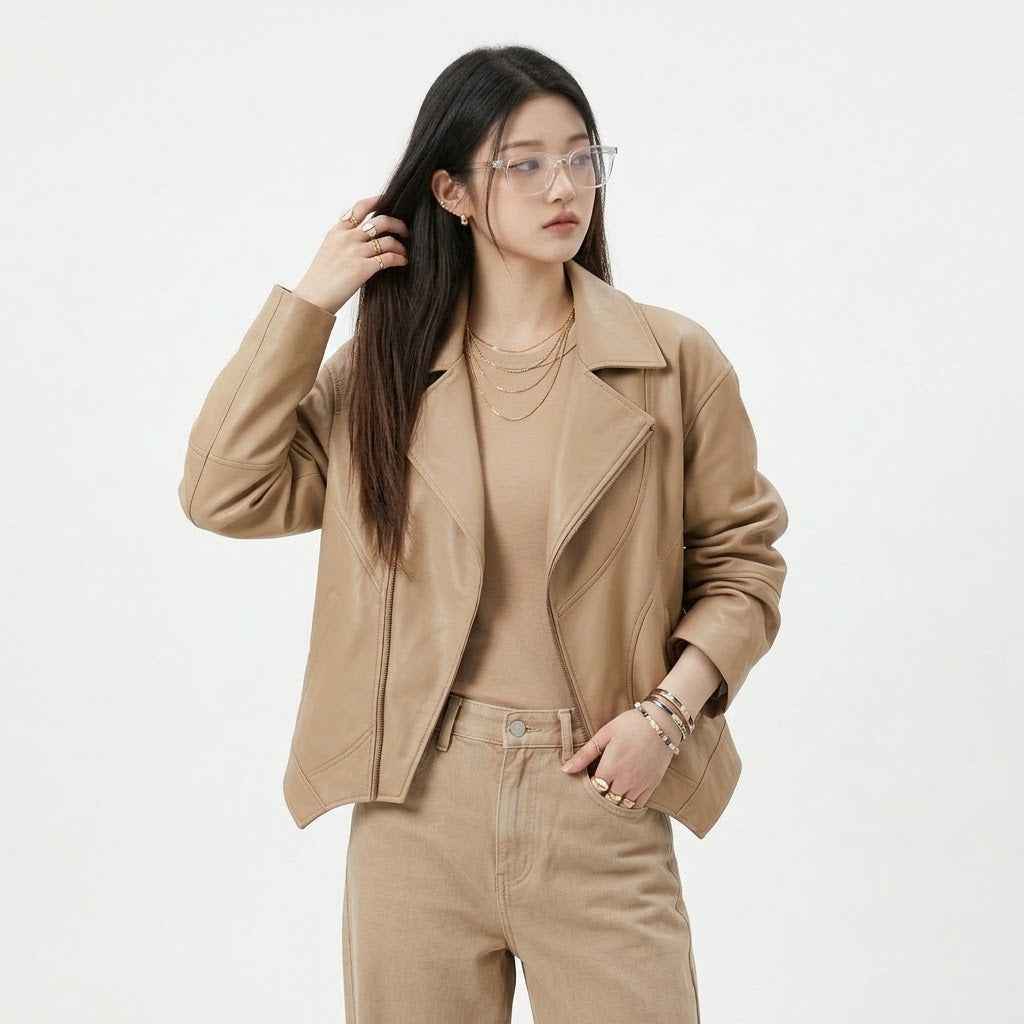 Asymmetric Relaxed Sculpted Leather Jacket | Premium Women’s Leather Jacket