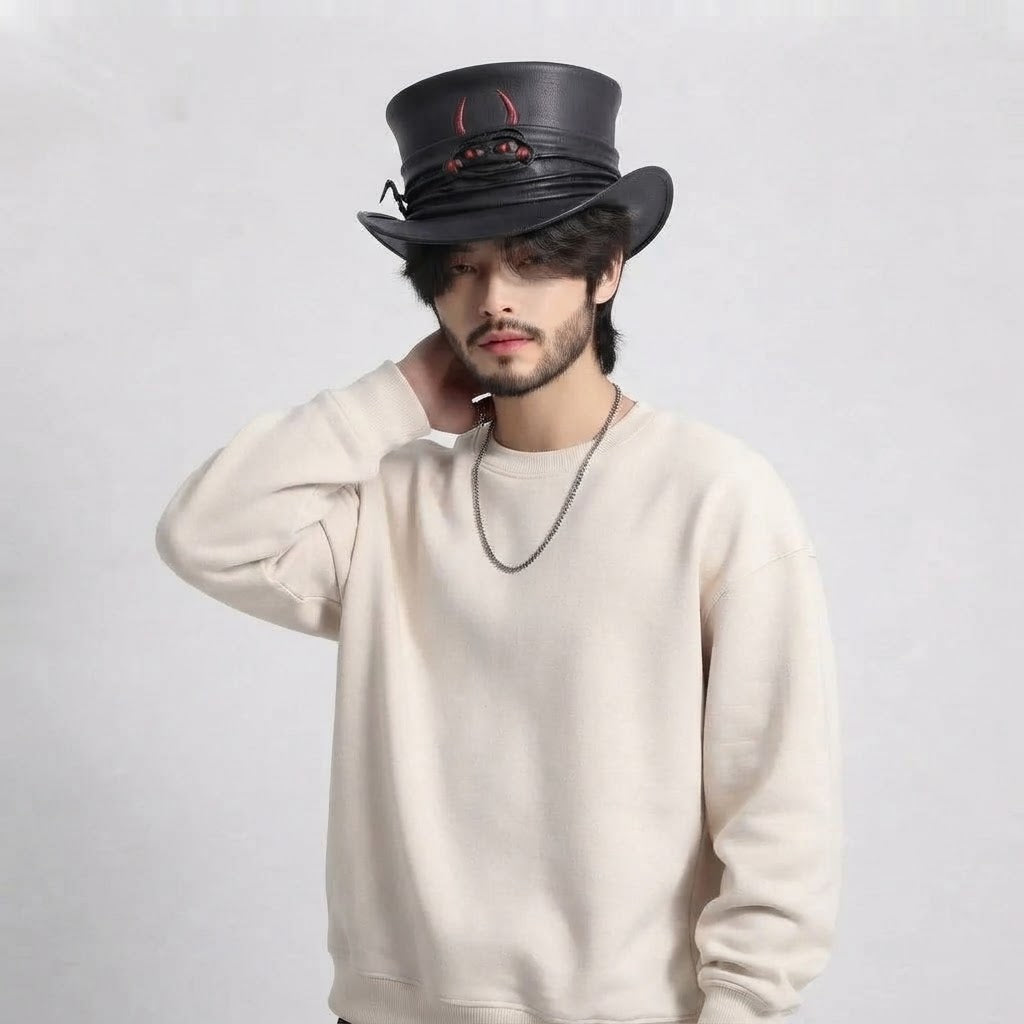 Men’s Genuine Leather Hat | Premium Western Gothic Fashion Hat