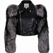 BFL Midnight Glacier Fur Cropped Leather Jacket – Women’s Winter Jacket
