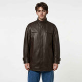 Men’s Leather Car Coat with Extended Shoulder Yoke | Premium Leather Coat