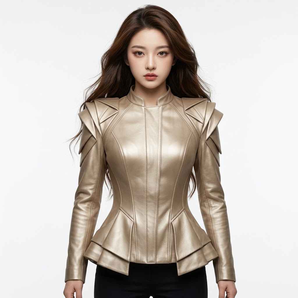 Women Origami Shoulder Leather Jacket | Women’s Stylish Premium Leather Jacket