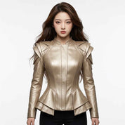 Women Origami Shoulder Leather Jacket | Women’s Stylish Premium Leather Jacket