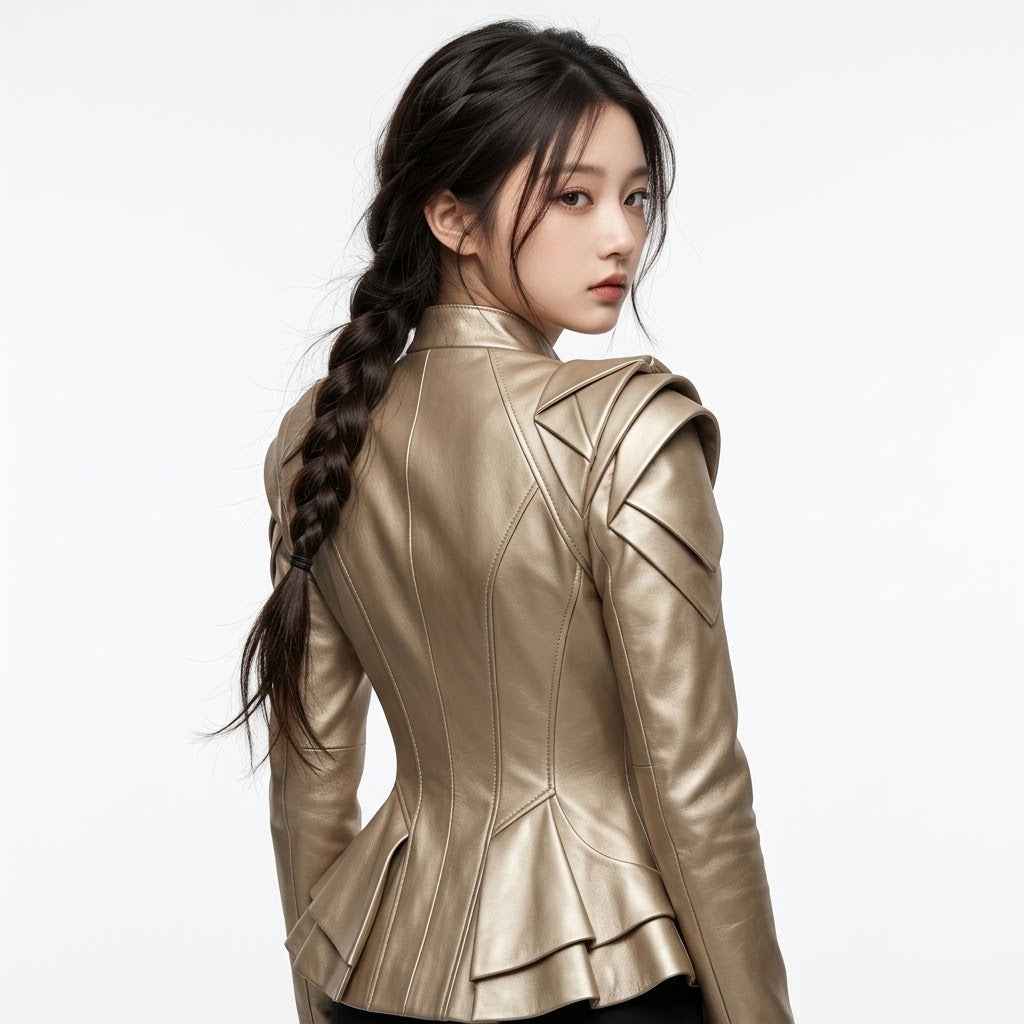 Women Origami Shoulder Leather Jacket | Women’s Stylish Premium Leather Jacket