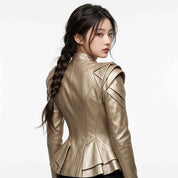 Women Origami Shoulder Leather Jacket | Women’s Stylish Premium Leather Jacket