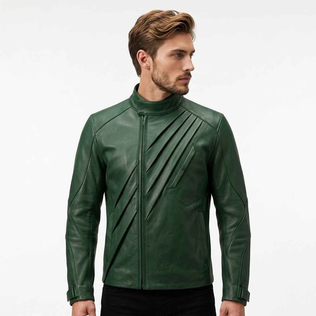 Men's Diagonal Pleat Leather Field Jacket | Stylish Premium Leather Jacket