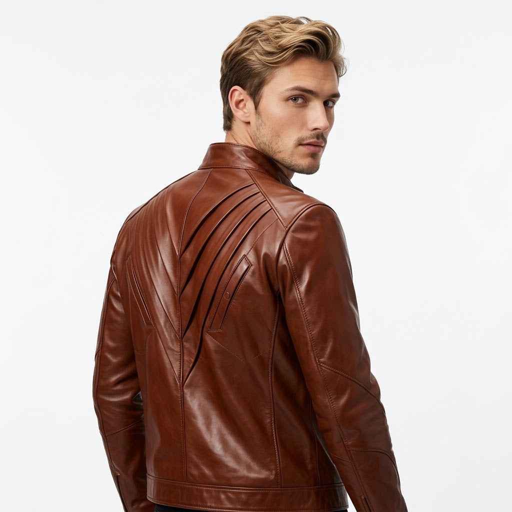 Men's Diagonal Pleat Leather Field Jacket | Stylish Premium Leather Jacket