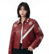 Women’s Festive Christmas Leather Jacket – Premium Red Holiday Fashion Jacket