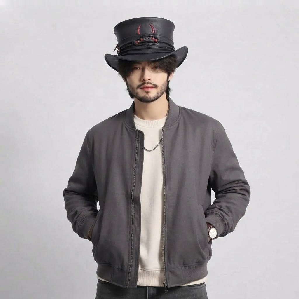 Men’s Genuine Leather Hat | Premium Western Gothic Fashion Hat