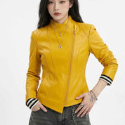 Women’s Asymmetric Sculpted Leather Jacket | Premium Biker Jacket