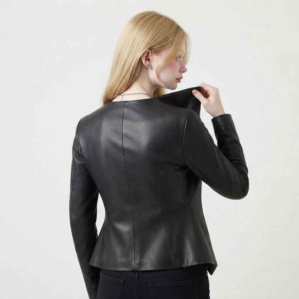 Draped Sculpted Leather Jacket | Premium Women’s Biker Jacket
