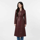 Women’s Leather Wrap-Collar Maxi Coat | Stylish Premium Leather Coat