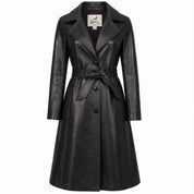 BFL Madison Women’s Black Leather Trench Coat – Belted Overcoat