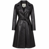 BFL Madison Women’s Premium Black Leather Trench Coat – Tailored Belted Overcoat