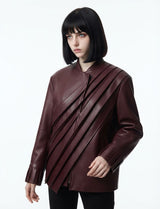 Women’s Diagonal Pleat Leather Jacket – Premium  Designer Leather Jacket