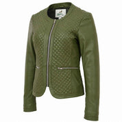 BFL Women’s Olive Green Quilted Faux Leather Moto Jacket