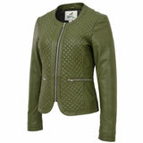 BFL Women’s Olive Green Quilted Faux Leather Jacket – Lightweight Zip-Up Moto Jacket