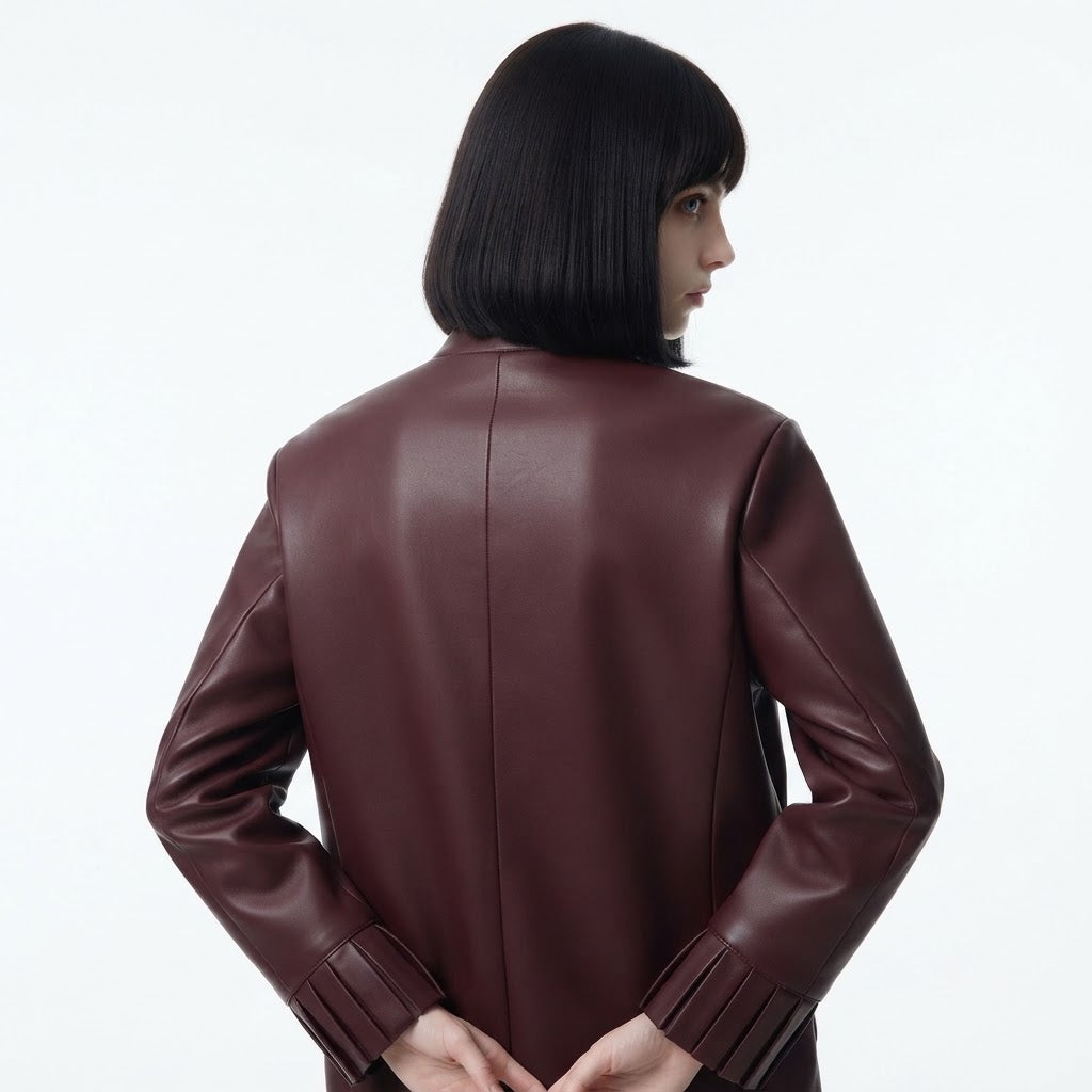 Women’s Diagonal Pleat Leather Jacket – Premium  Designer Leather Jacket