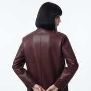 Women’s Diagonal Pleat Leather Jacket – Premium  Designer Leather Jacket