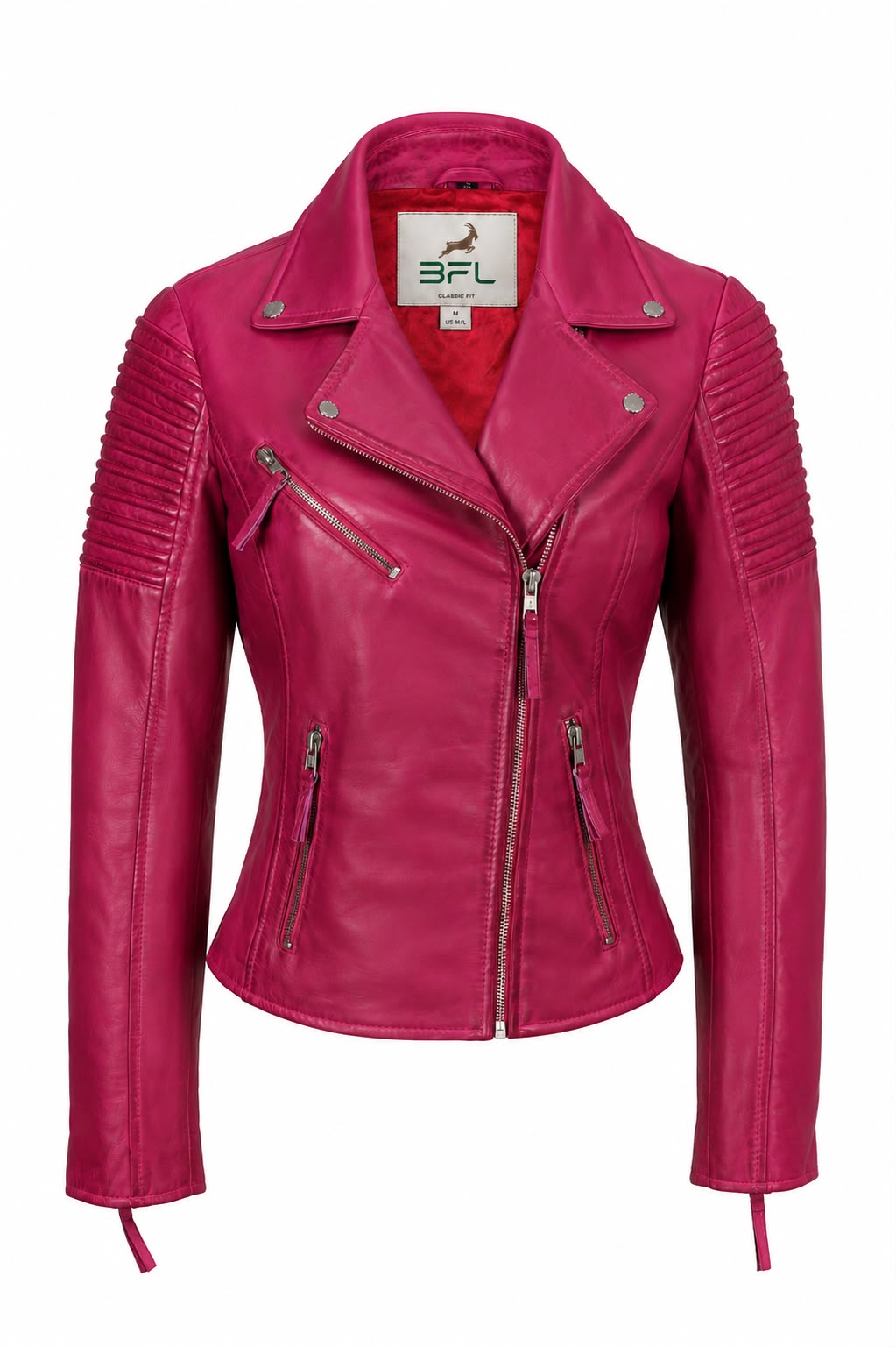 BFL Women’s Fuchsia Luxe Moto Leather Jacket