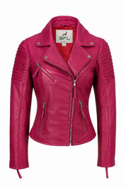 BFL Women’s Fuchsia Luxe Moto Leather Jacket – Stylish Biker Jacket