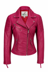 BFL Women’s Fuchsia Luxe Moto Leather Jacket