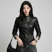 Women’s Asymmetric Sculpted Leather Jacket | Premium Biker Jacket
