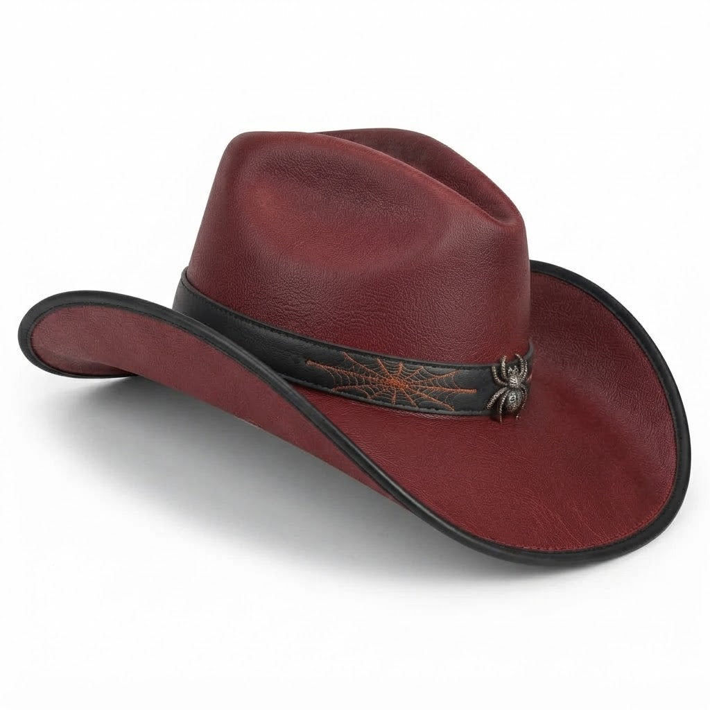 Oxblood Spiderweb Halloween Leather Cowboy Hat | BFL