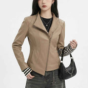 Women’s Asymmetric Sculpted Leather Jacket | Premium Biker Jacket