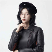 Women’s Spooky Season Leather Jacket | Spiderweb & Bat Detail Fashion Jacket