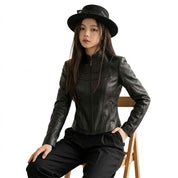 Women’s Curved Yoke Panel Leather Jacket | Premium Biker Jacket