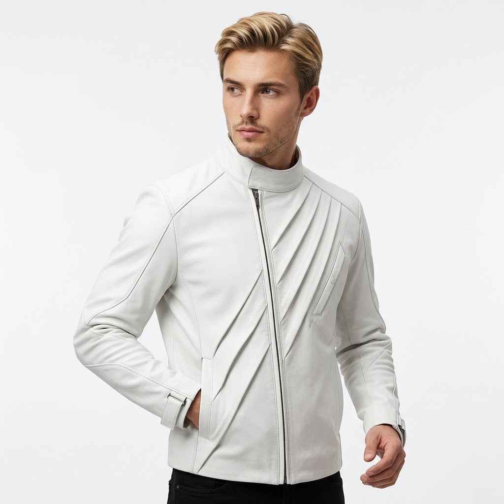 Men's Diagonal Pleat Leather Field Jacket | Stylish Premium Leather Jacket