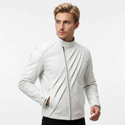 Men's Diagonal Pleat Leather Field Jacket | Stylish Premium Leather Jacket