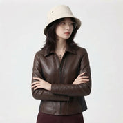 Women’s Diagonal Pleat Leather Jacket | Premium Genuine Leather