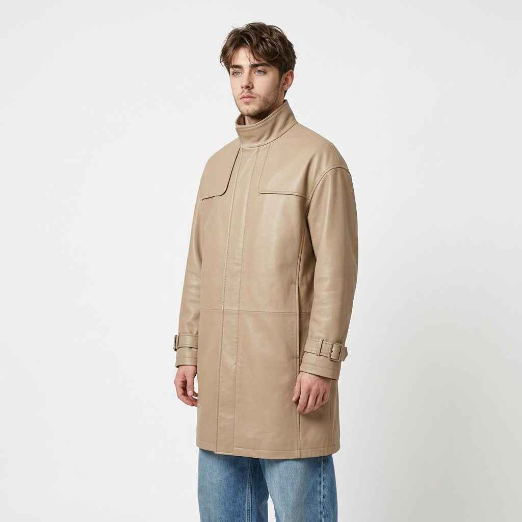 Men’s Leather Car Coat with Extended Shoulder Yoke | Premium Leather Coat