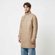 Men’s Leather Car Coat with Extended Shoulder Yoke | Premium Leather Coat