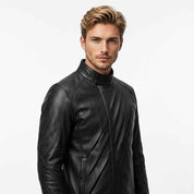 Men's Diagonal Pleat Leather Field Jacket | Stylish Premium Leather Jacket