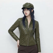 Women’s Diagonal Pleat Leather Jacket | Premium Genuine Leather