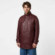 Men’s Leather Car Coat with Extended Shoulder Yoke | Premium Leather Coat