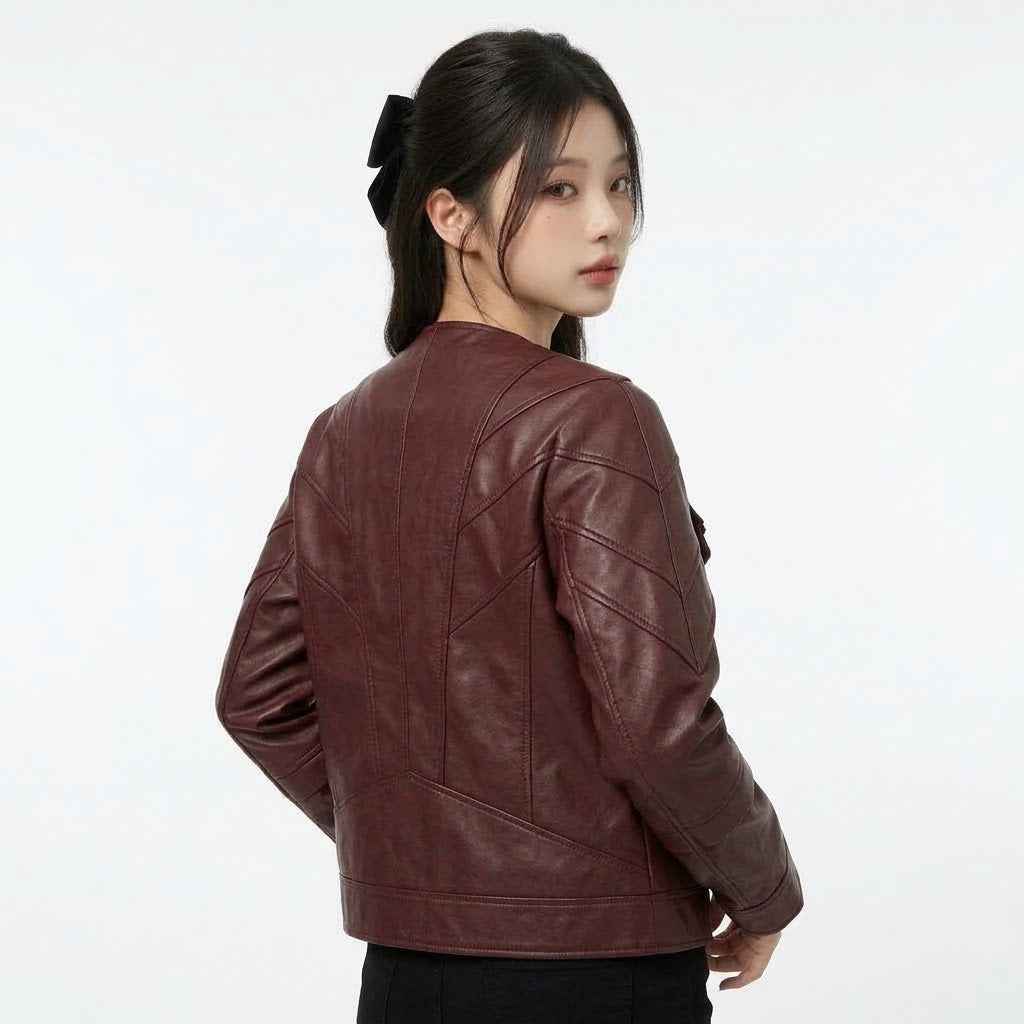 Sculptural Fold-Front Leather Jacket | Women’s Stylish Premium Leather Jacket