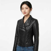 Women’s Sculpted Asymmetric Leather Jacket | Stylish Premium Biker Jacket
