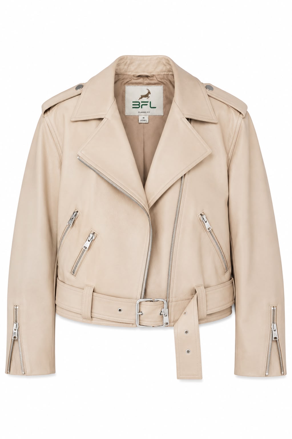 BFL Ardent Women’s Ivory Genuine Leather Jacket – Premium Classic Fit.