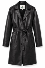 Women’s Black Genuine Leather Trench Coat – Belted Long Leather Overcoat, Classic Tailored Winter Jacket, Premium Soft Leather Coat