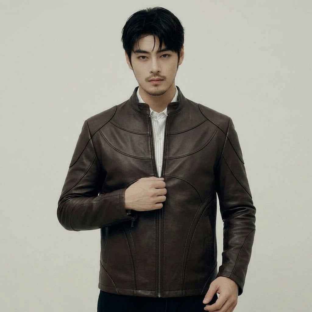 Men’s Multi-Contour Panel Leather Jacket | Premium Biker Jacket