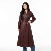 Women’s Leather Wrap-Collar Maxi Coat | Stylish Premium Leather Coat